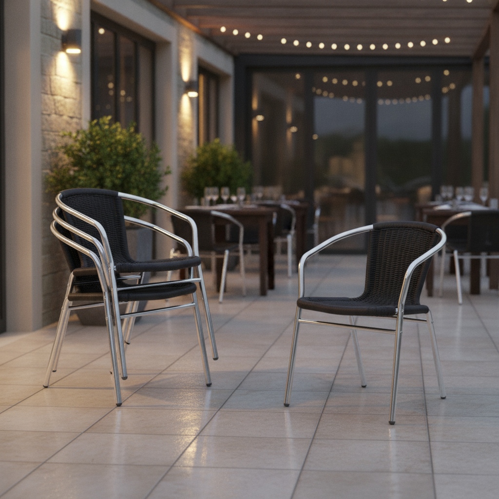 Aluminium and PE Wicker Chairs Black 735x530mm for Indoor & Outdoor Use (Pack of 4)