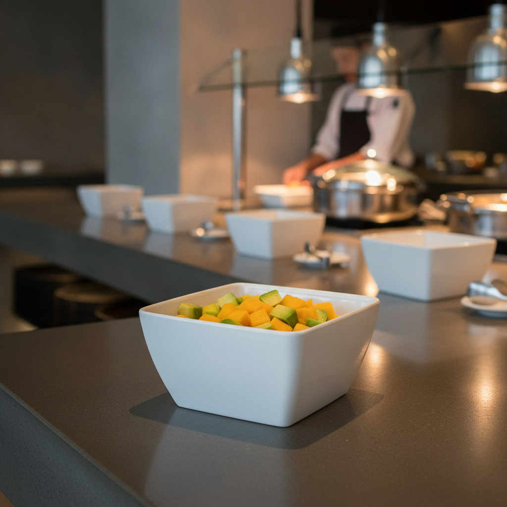 Melamine Square Bowl 190mm for Buffet Food Display