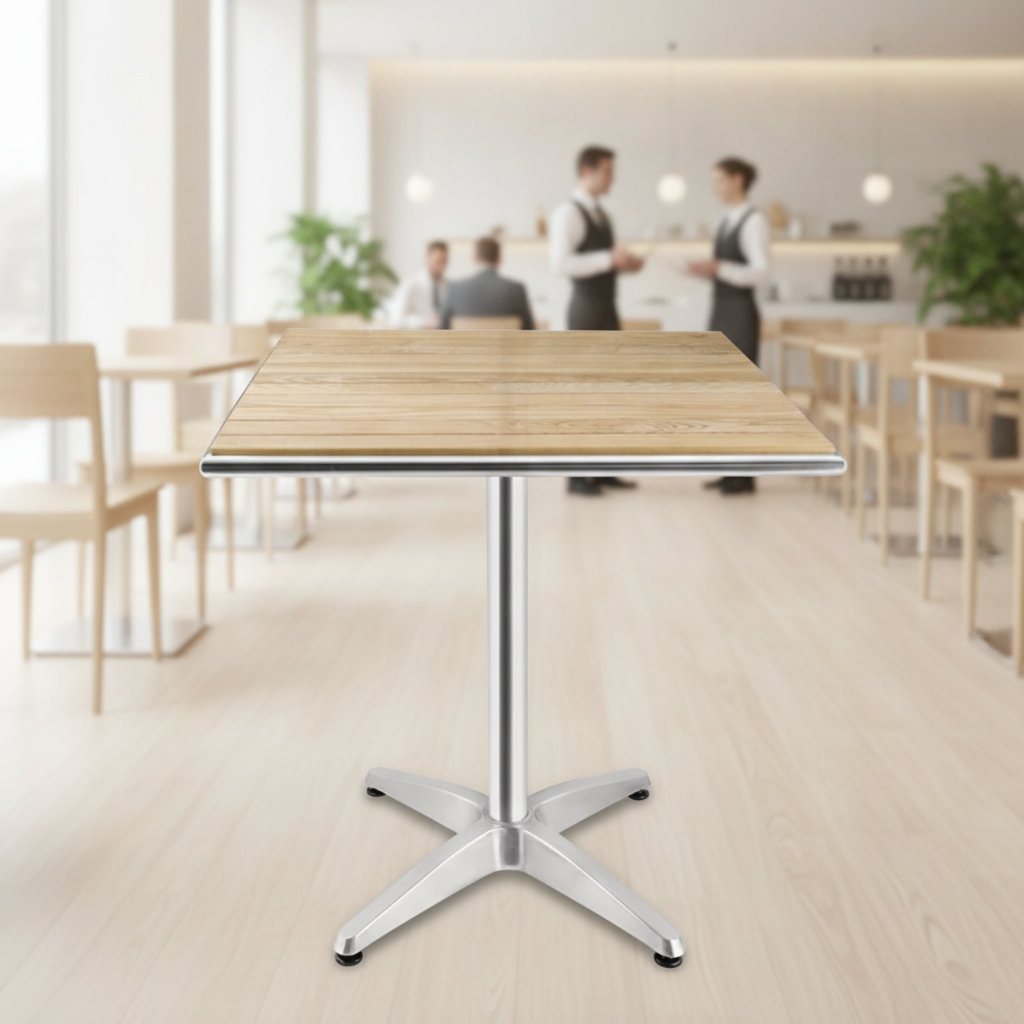 Aluminium and Ash Wood Square Bistro Table Top 700mm for Indoor & Outdoor Use