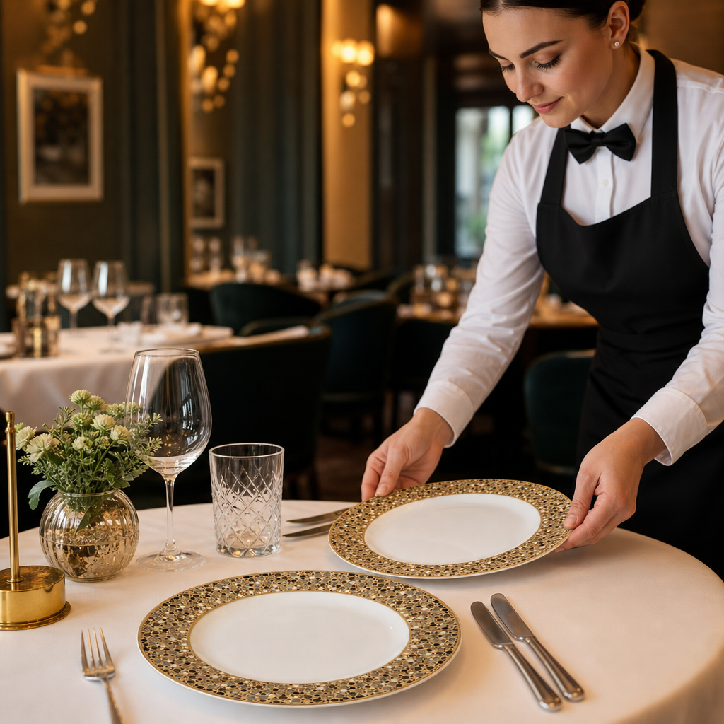 Plates Gold Bone China for Elegant Table Settings (Pack of 12)