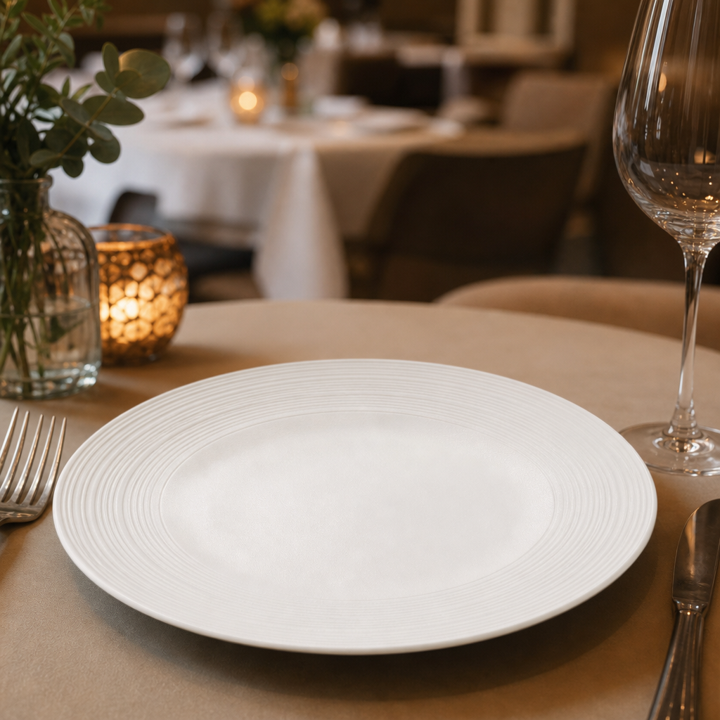 Coupe Plates Matte Blanc Vitrified Porcelain for Upscale Dining (Pack of 12)