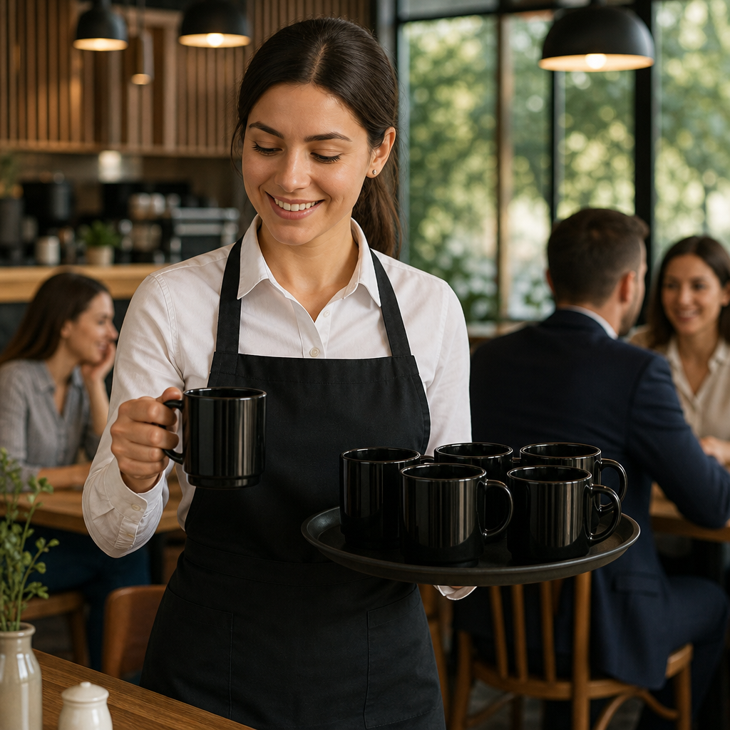 Stackable Mugs 250ml Black Glass for Cafés & Restaurants (Pack of 6)