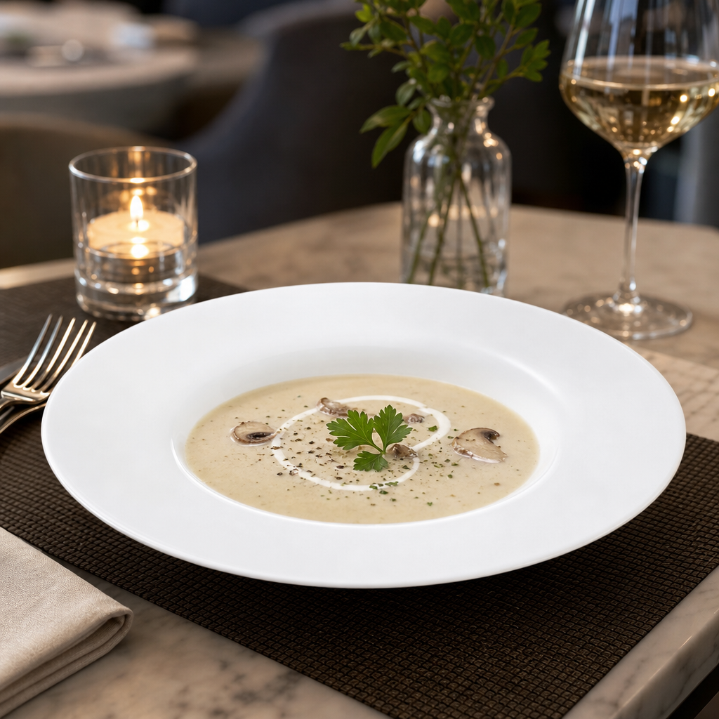 White Glass Rimless Soup Plates 200mm for Elegant Dining