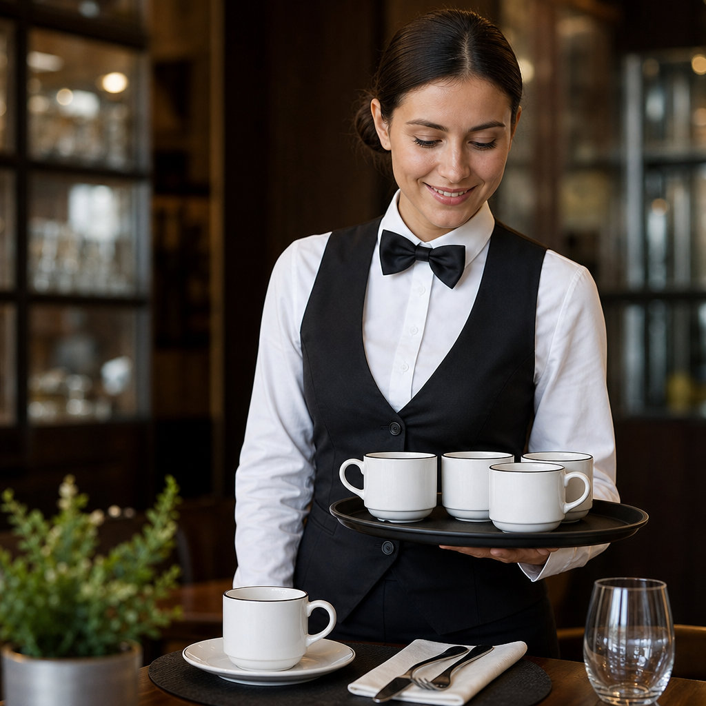 Stacking Tea Cups Rim 206ml Black Fine China for Catering (Pack of 24)