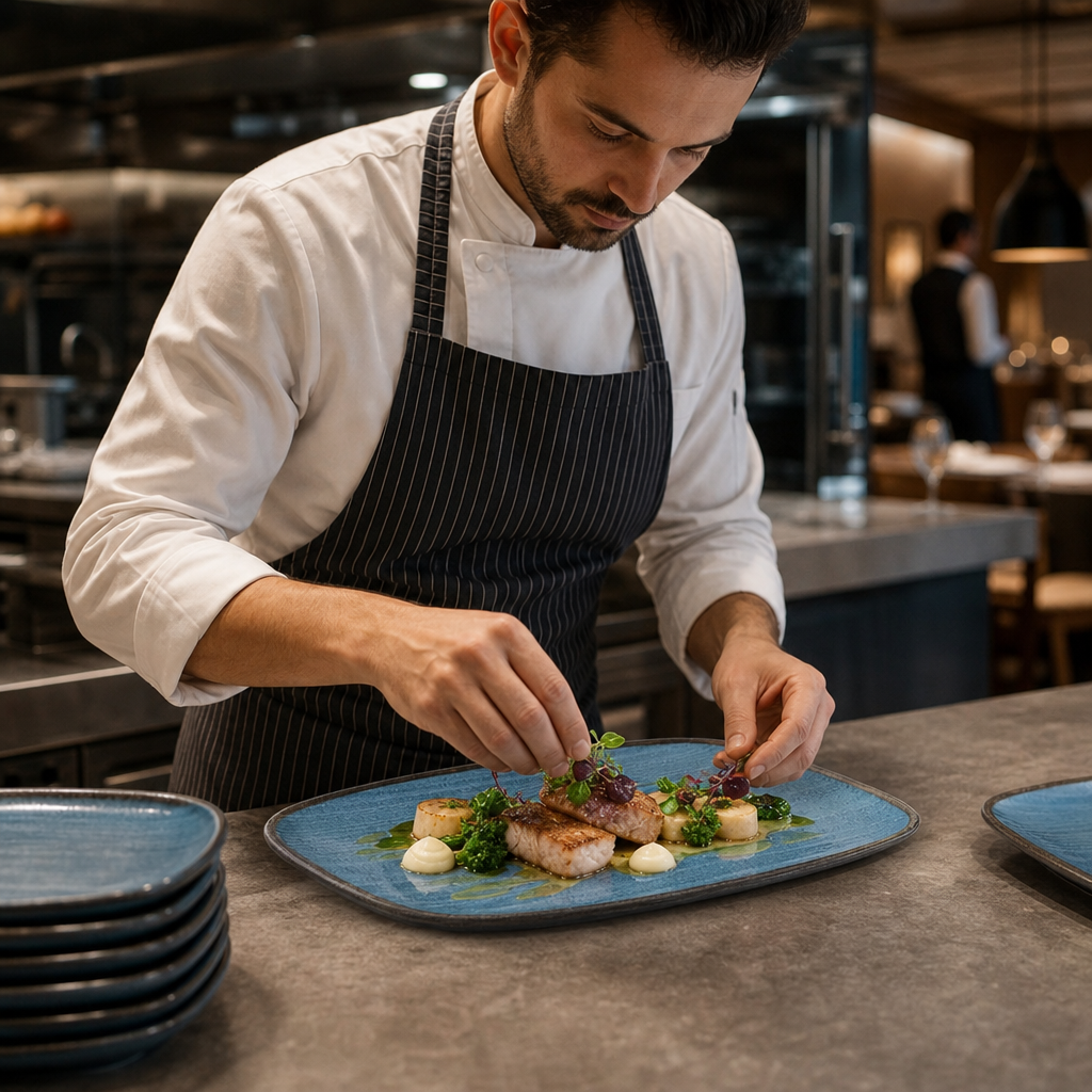 Oblong Chefs Plates Teal Vitrified Ceramic for Restaurants (Pack of 12)