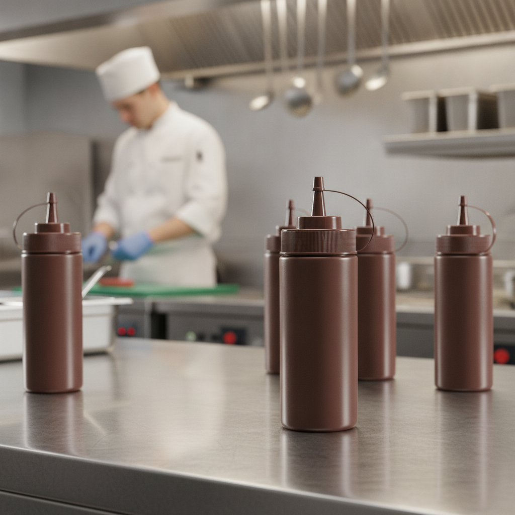 Polyethylene Brown Squeeze Sauce Bottle 12oz for Restaurants