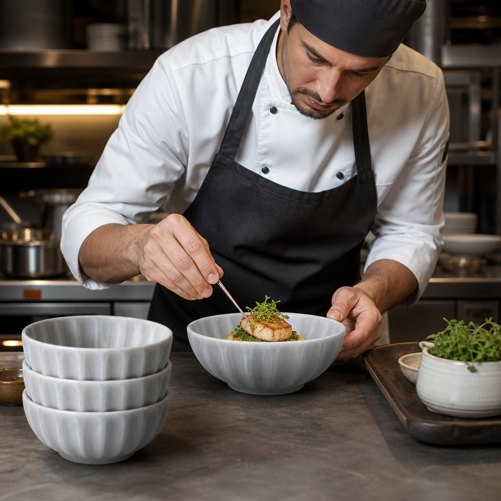 Deep Bowls Concrete Grey Stoneware for Creative Plating (Pack of 12)