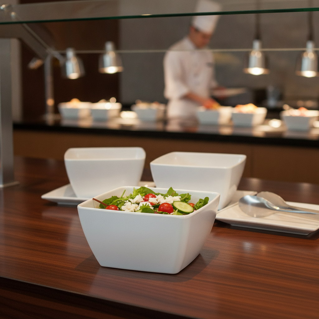 Melamine Square Bowl 125mm for Buffet Food Display