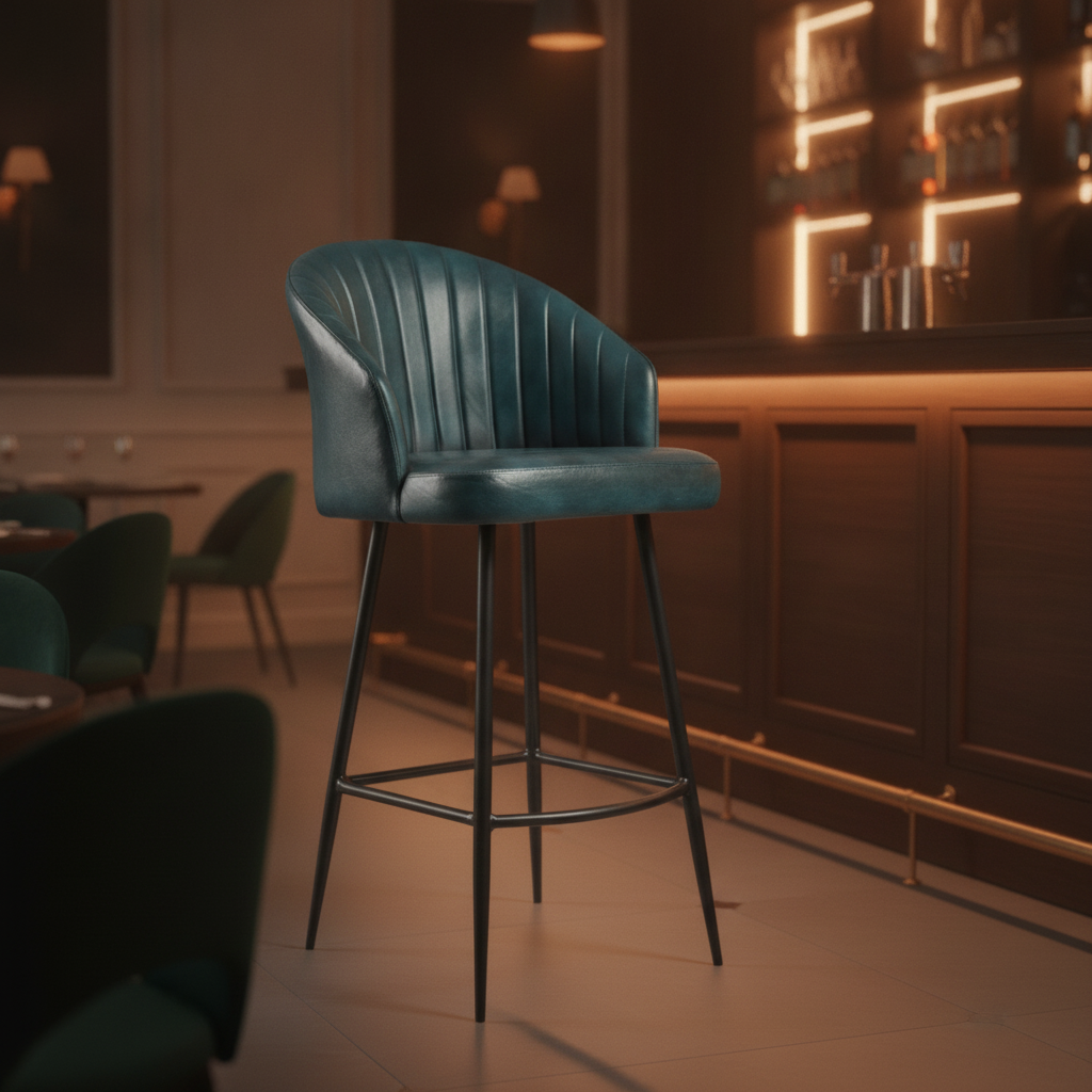 Genuine Leather Bar Stool in Vintage Blue 800x600mm for Indoor Dining