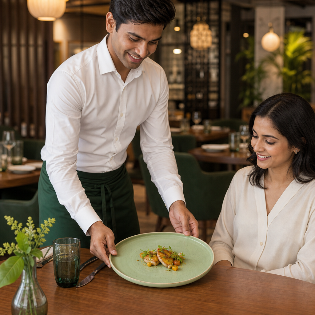 Walled Plates 260mm Green Vitrified Ceramic for Dining (Pack of 6)