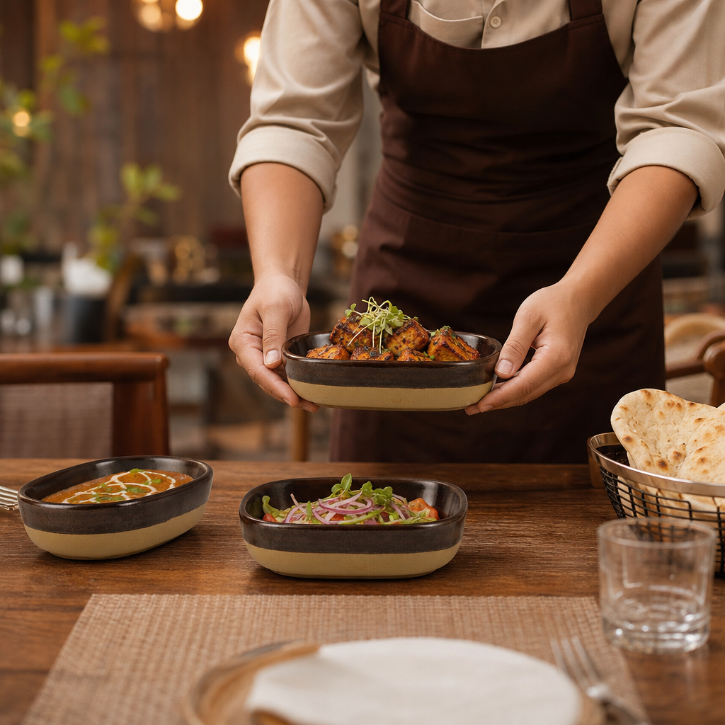 Brown Trays Brown Vitrified Ceramic for Dining (Pack of 6)