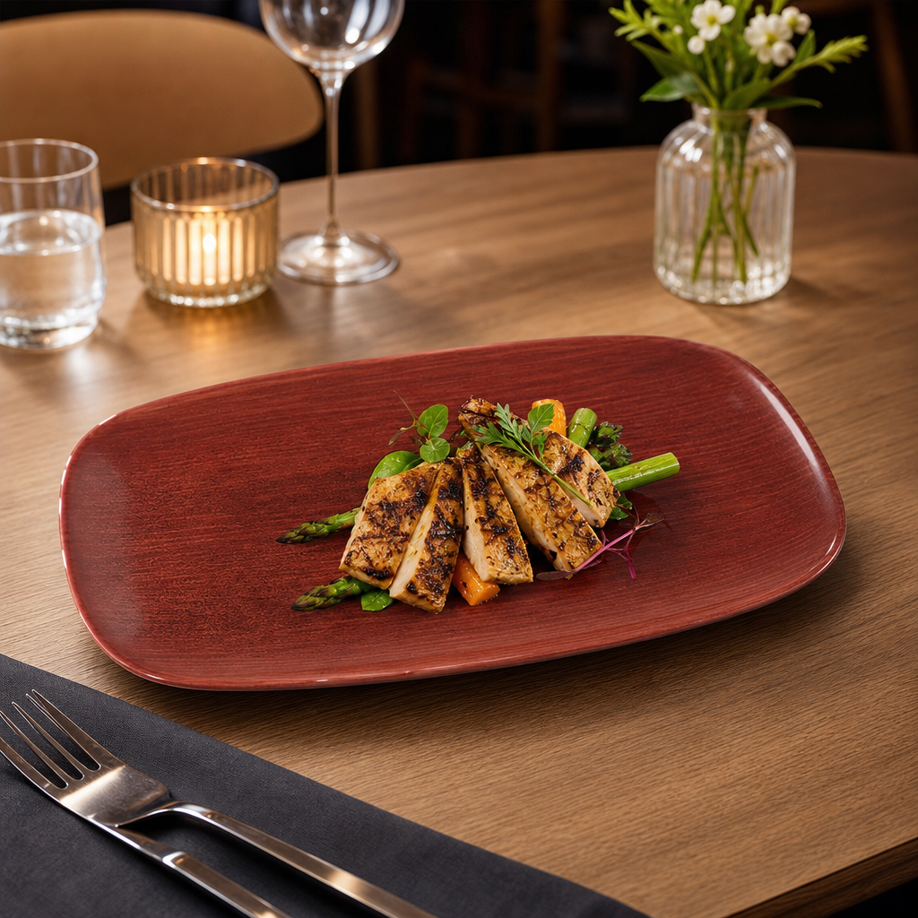 Rust Oblong Plate Red Vitrified Ceramic for Dining Experiences (Pack of 12)