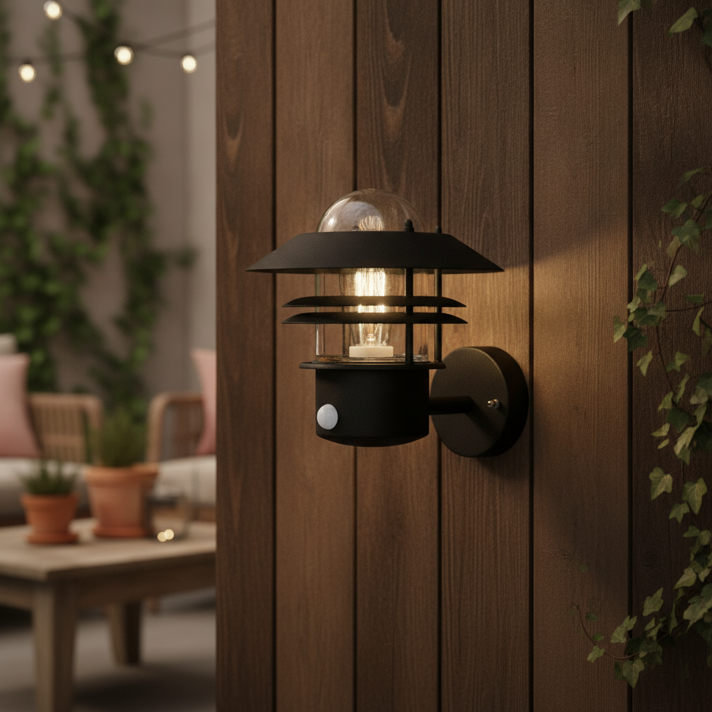Metal Black Outdoor Wall Light with Motion Sensor for Patios