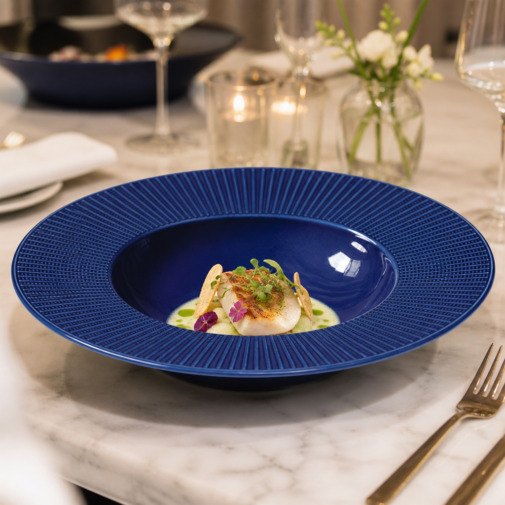 Porcelain Deep Rimmed Bowls 285mm in Blue for Fine Dining - Pack of 6