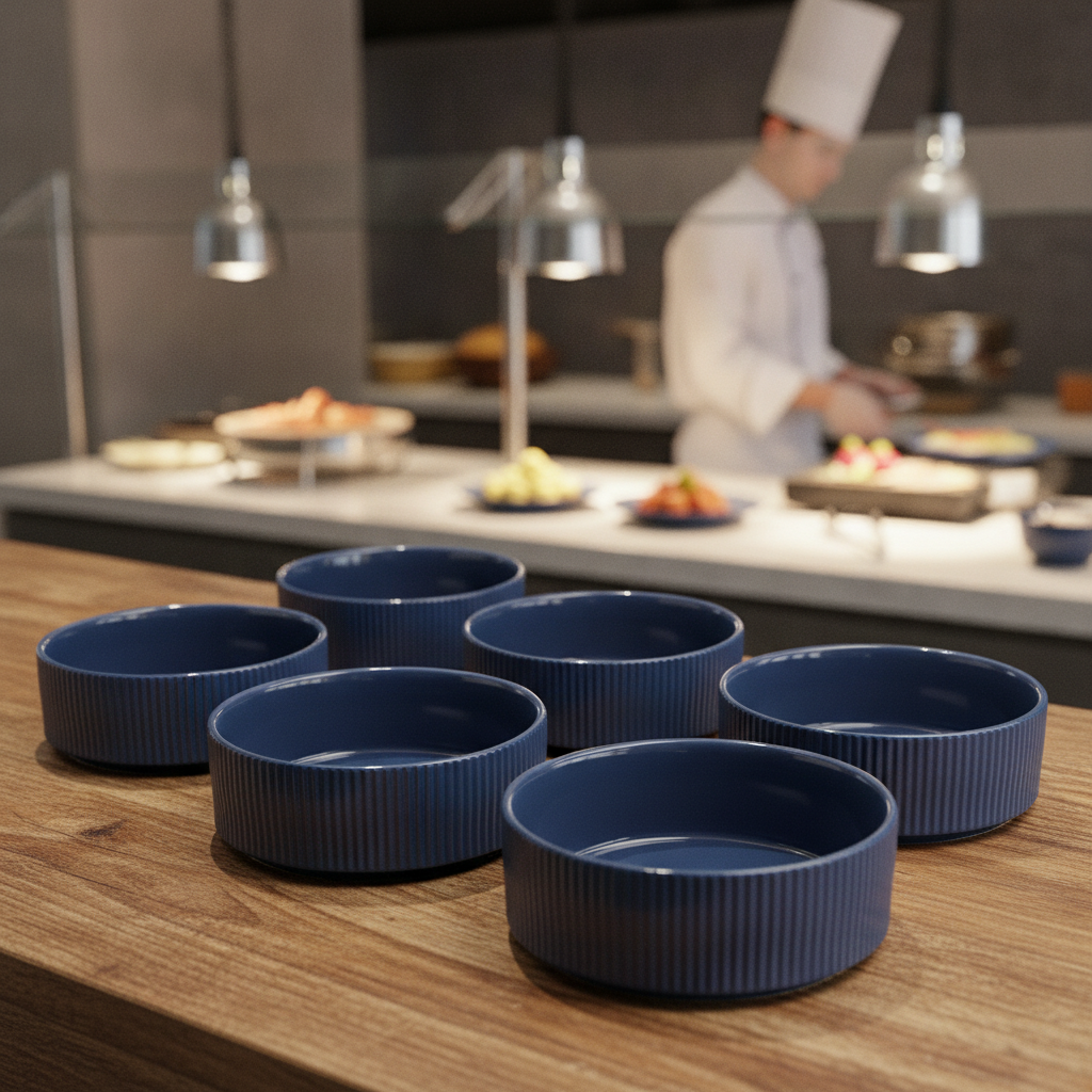 Porcelain Blue Bowl 160mm for Buffet Displays (Pack of 6)