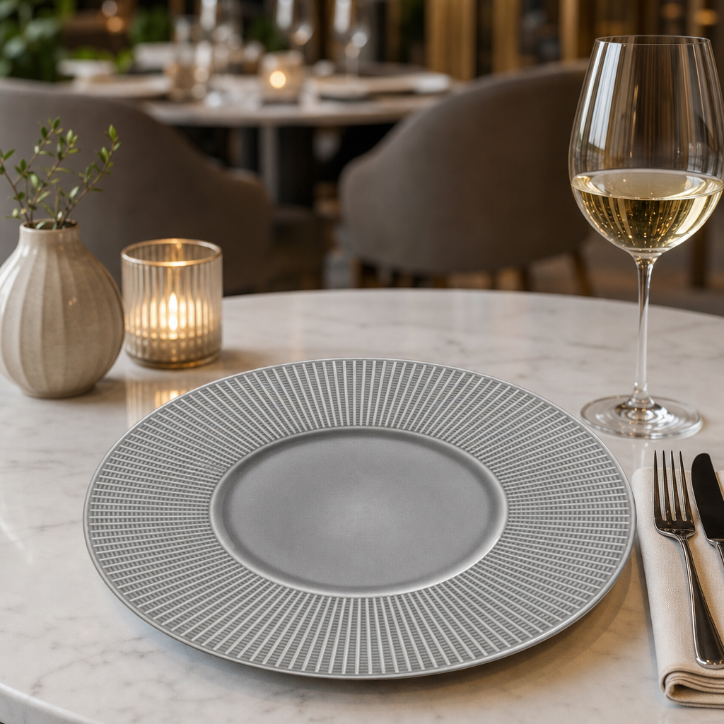 Gourmet Plates Grey Porcelain for Fine Dining (Pack of 6)