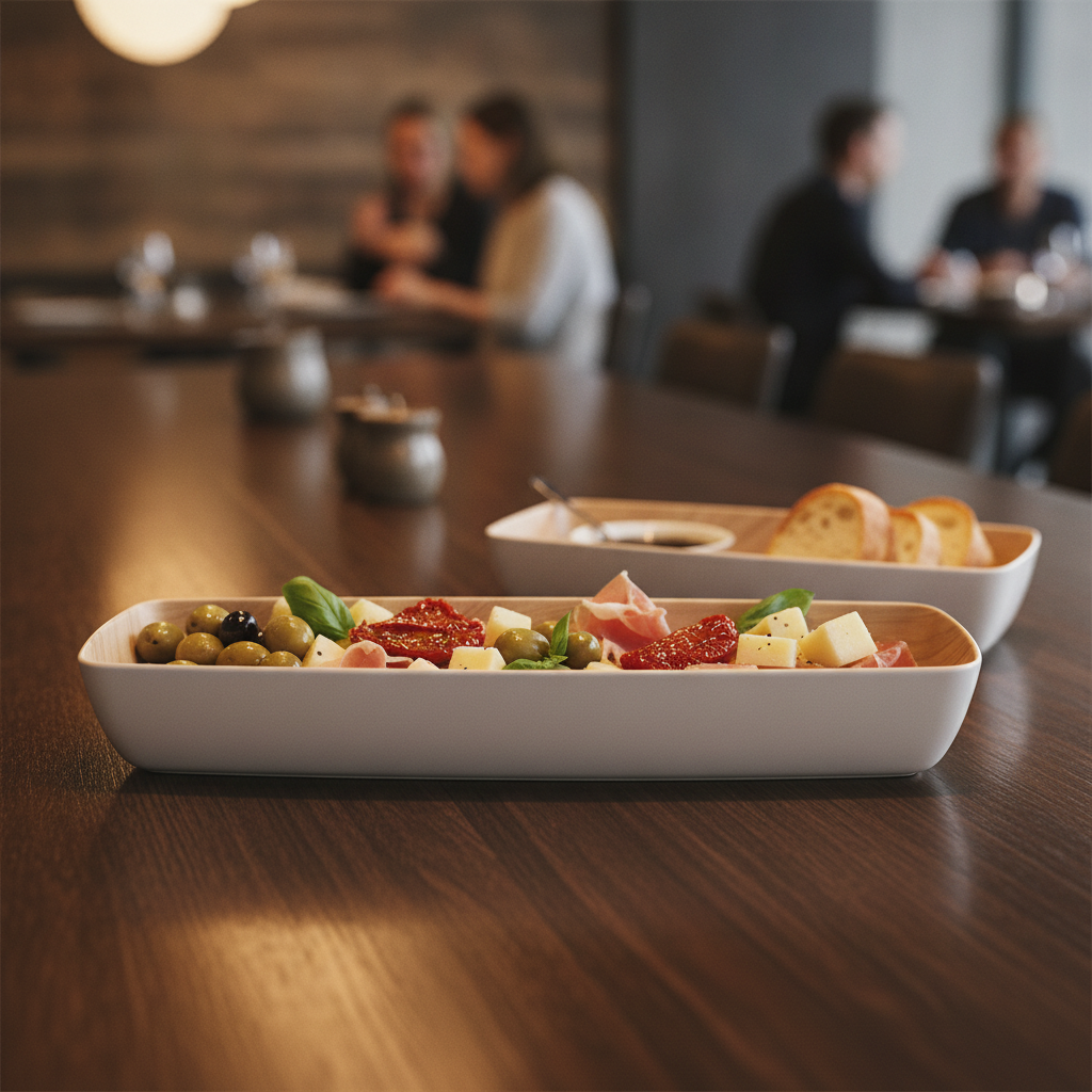 Melamine White and Wood Bowl GN2/4 for Sharing Platters