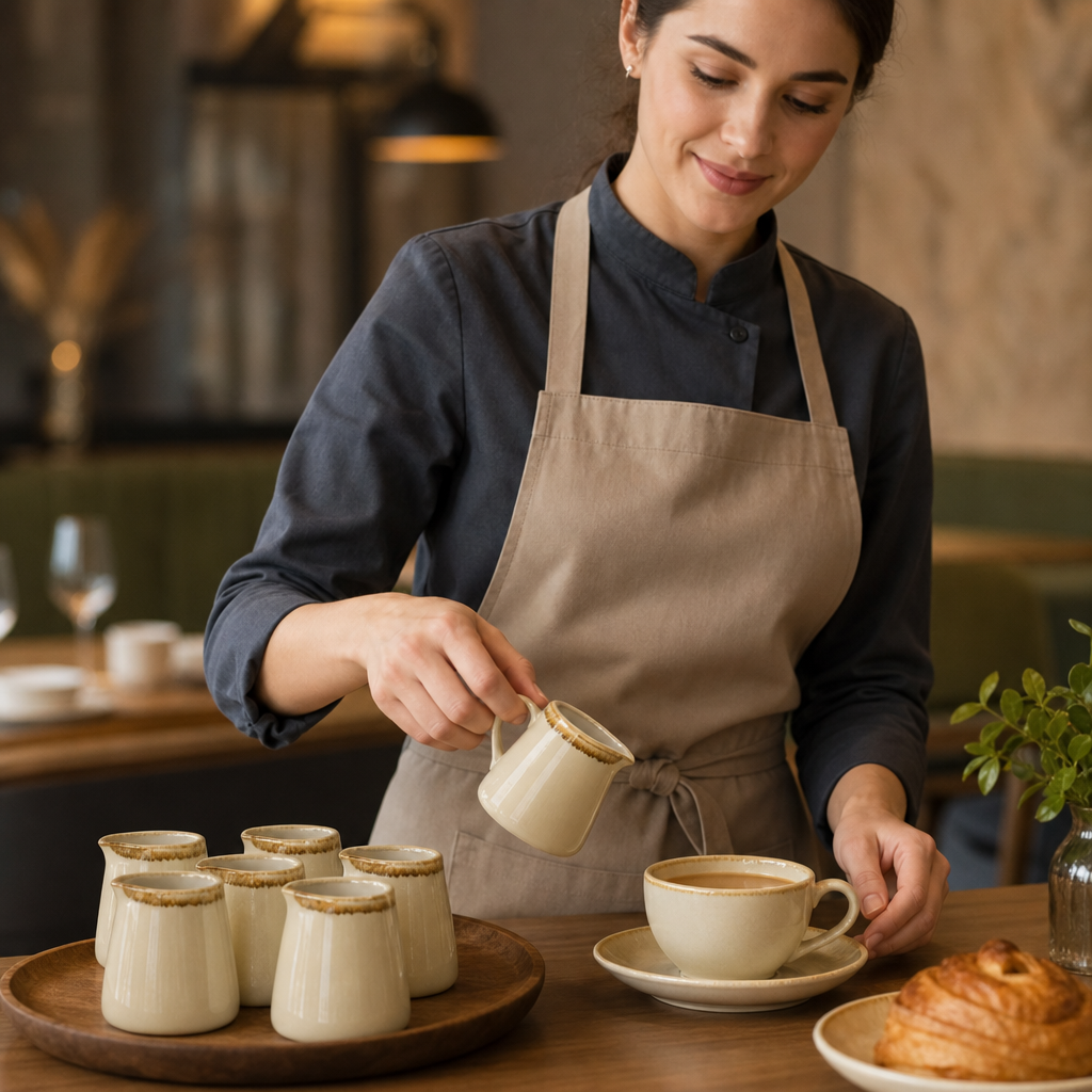 Porcelain Milk Jug Sandstone 96ml for Commercial Use (Pack of 6)
