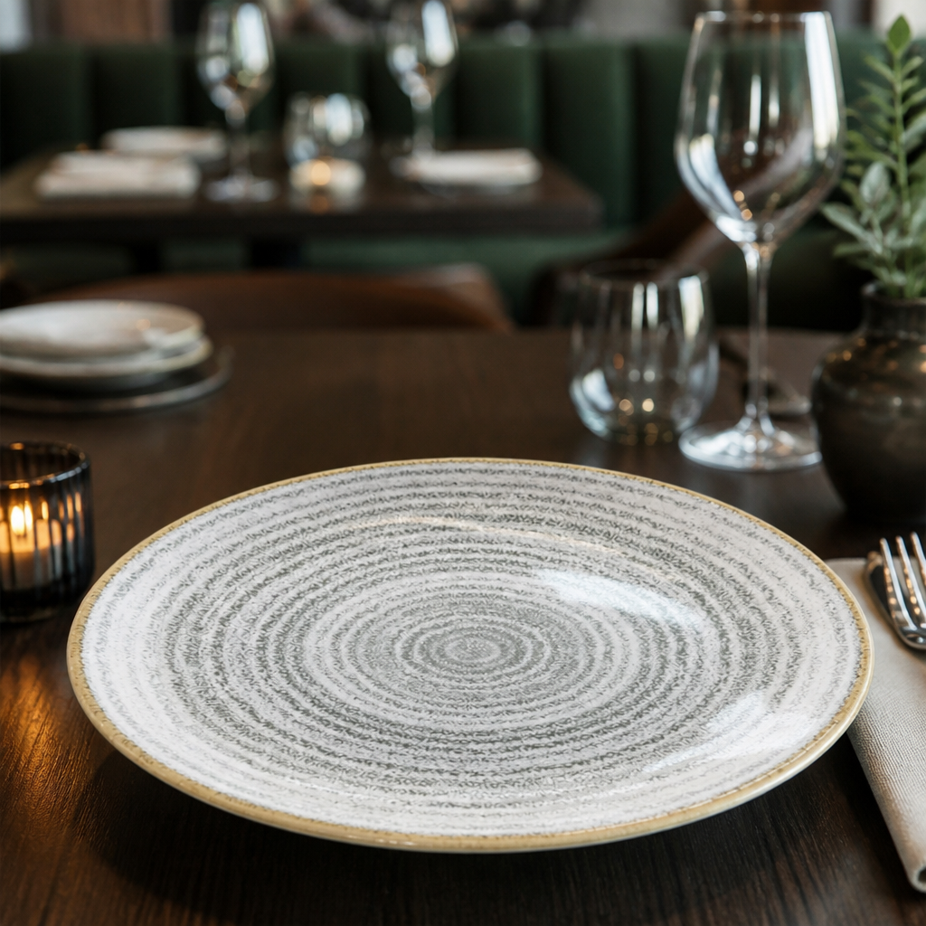 Coupe Plates 217mm Grey Porcelain for Elegant Dining (Pack of 12)