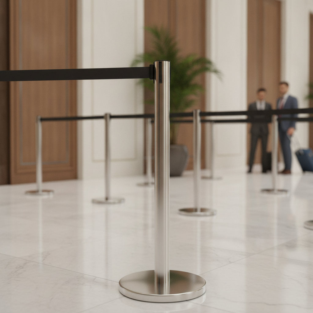 Stainless Steel Queue Barrier with Black Strap 3m for Venues