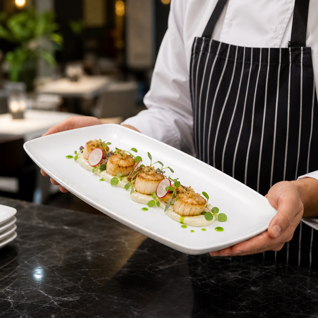 Oblong Plates 350x185mm Porcelain for Stylish Presentations (Pack of 6)