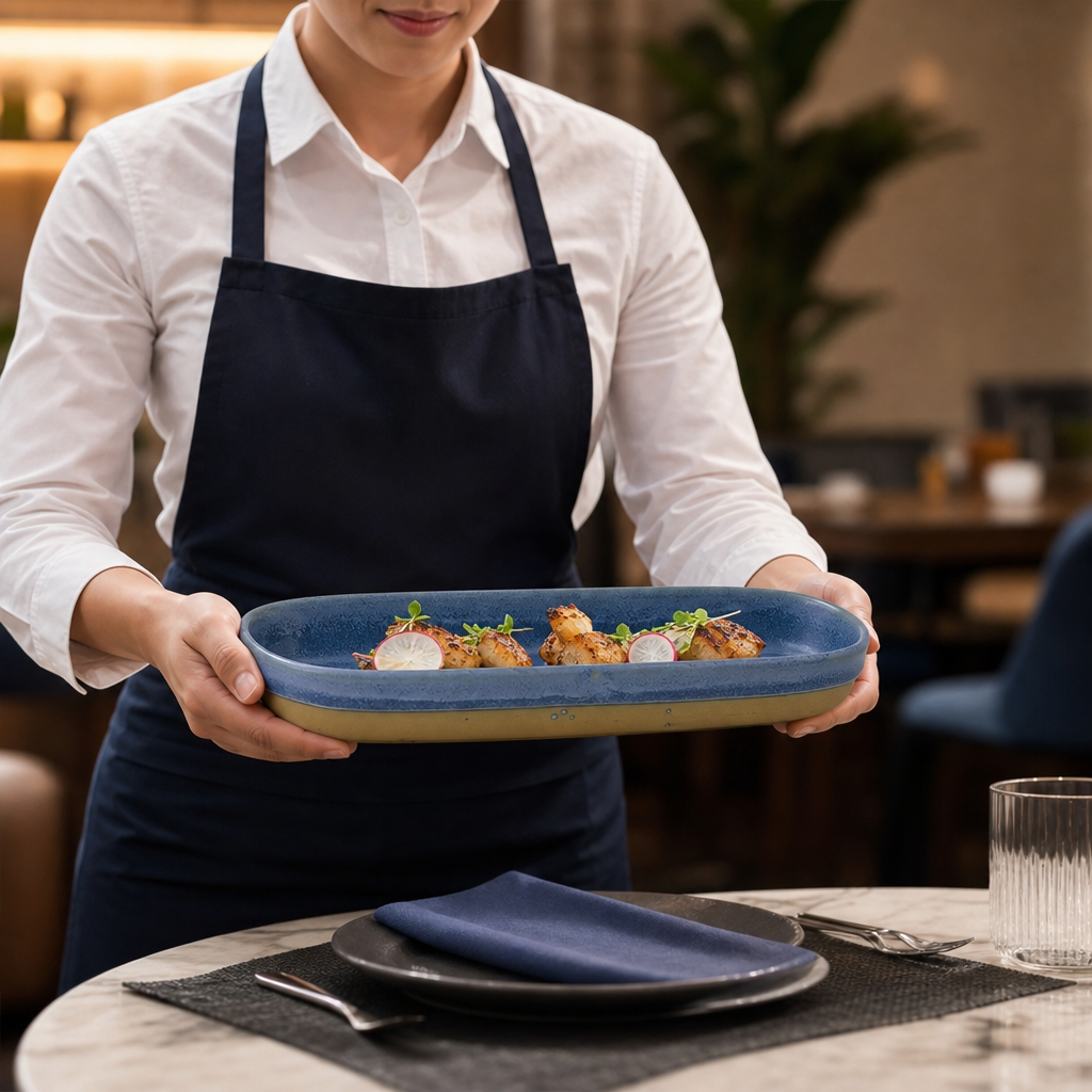 Trays Blue Vitrified Ceramic for Stylish Serving (Pack of 6)