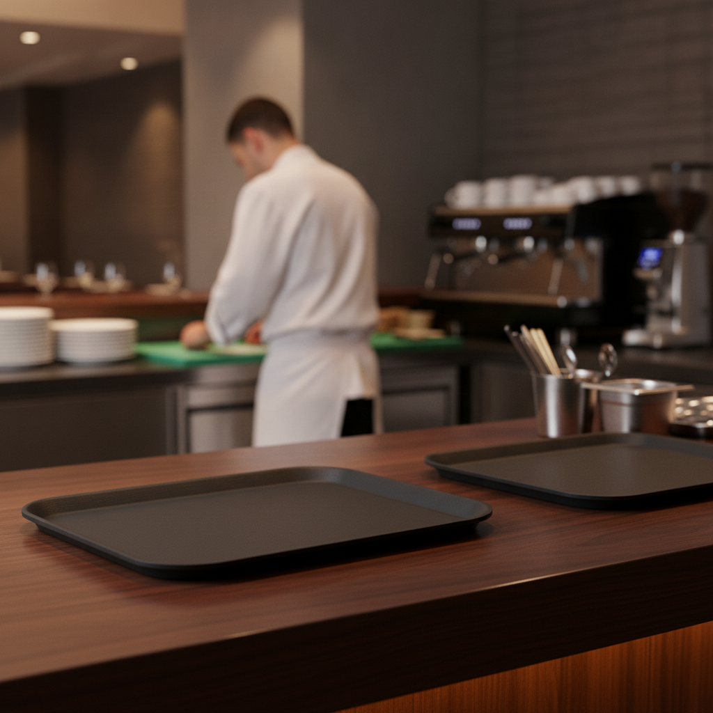 Polypropylene Rectangular Non-Slip Tray Black 356x457mm for Catering & Hospitality