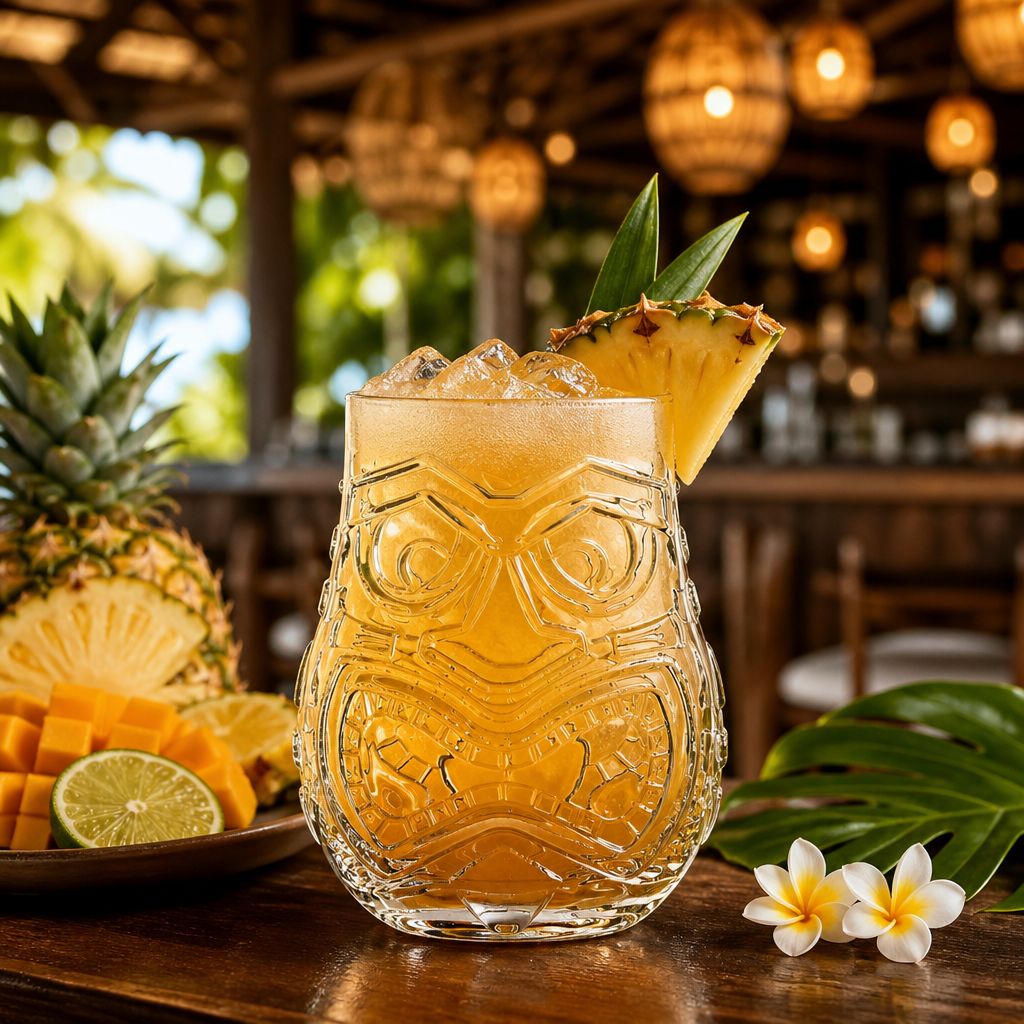 Soda-Lime Glass Tiki Two-Face Tumblers 470ml for Tropical Cocktails (Pack of 6)