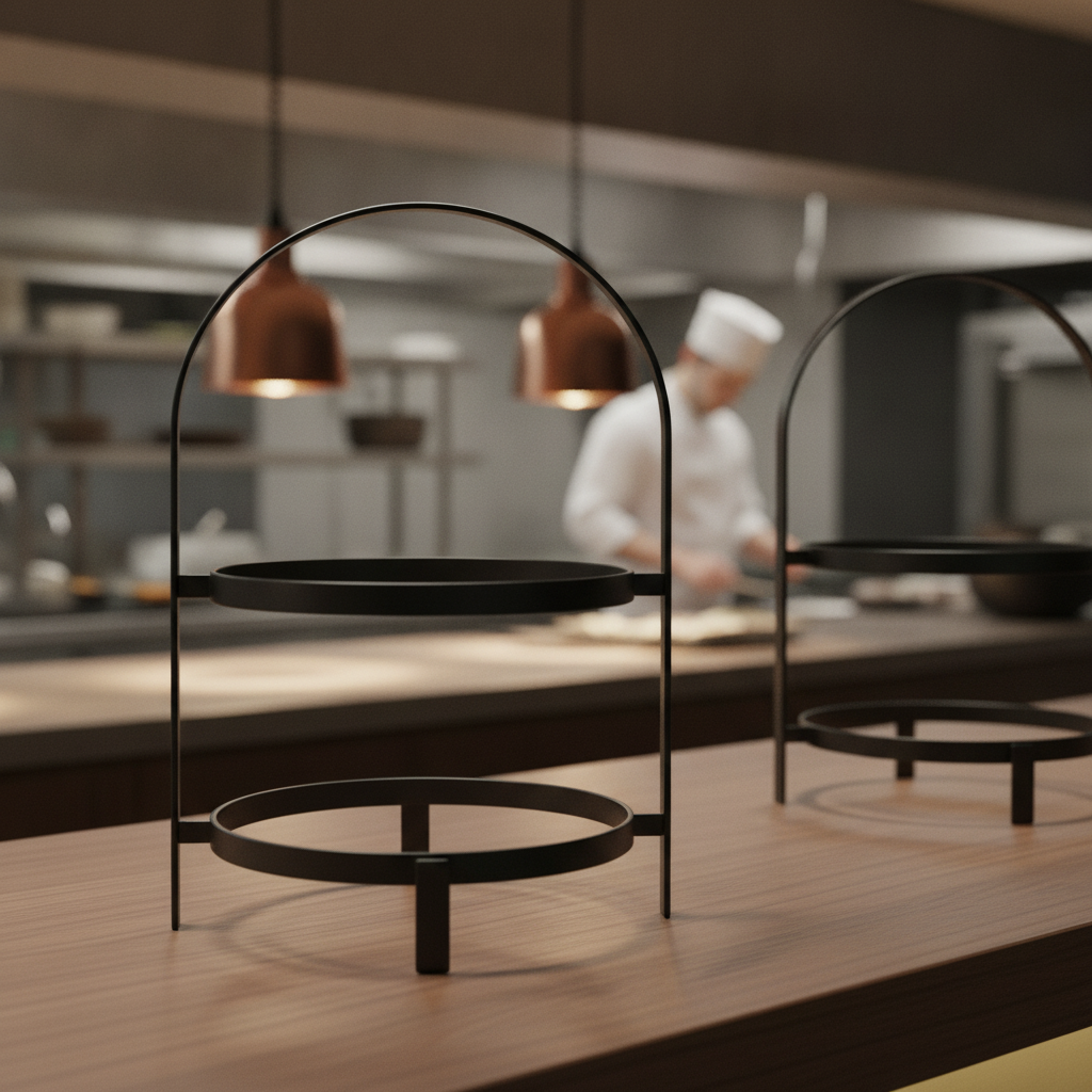 Black Steel Two-Tier Serving Rack 355mm for Buffet & Catering