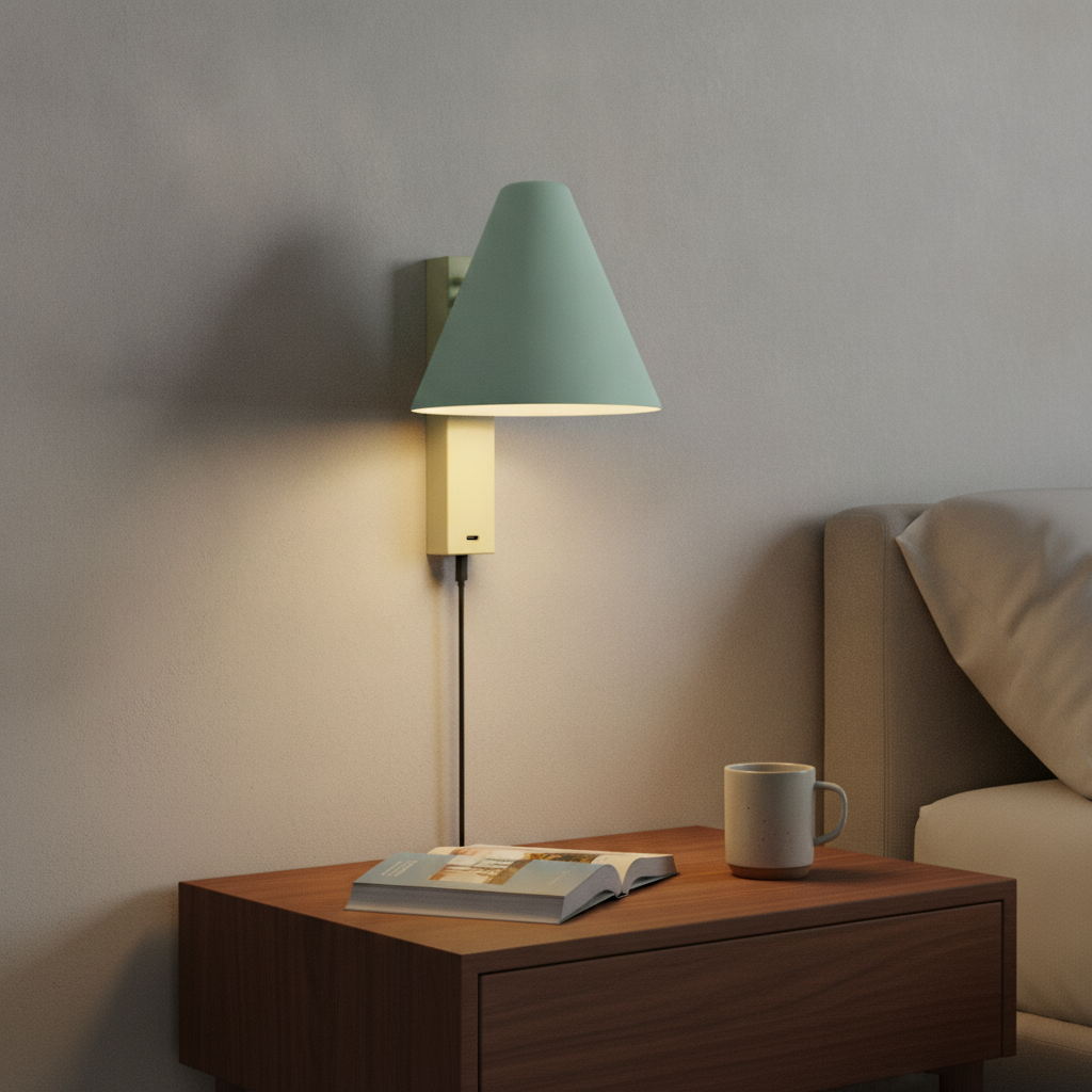 Metal Wall Light with USB-C Port for Bedside Use