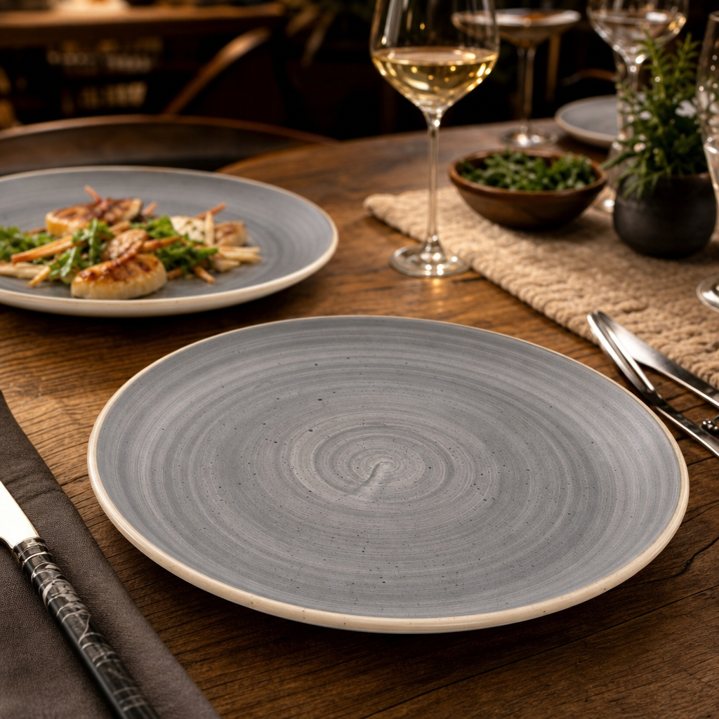 Hand Decorated Walled Plates Vitrified Ceramic for Rustic Table Settings (Pack of 6)