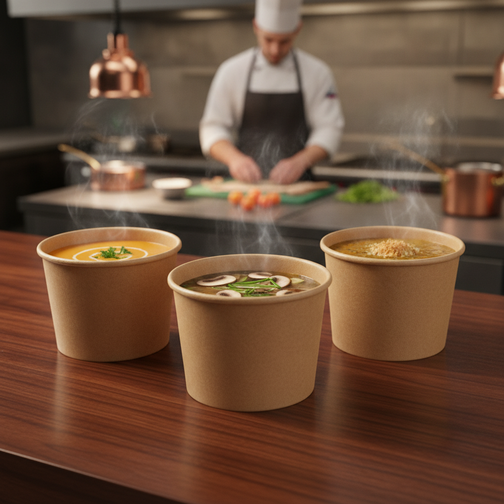 Recyclable Kraft Paperboard Soup Containers 230ml for Takeaway