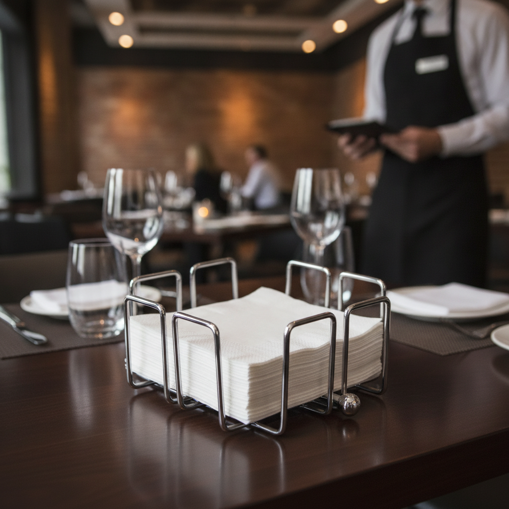 Stainless Steel Cocktail Napkin Holder 140x140mm for Tabletop Use
