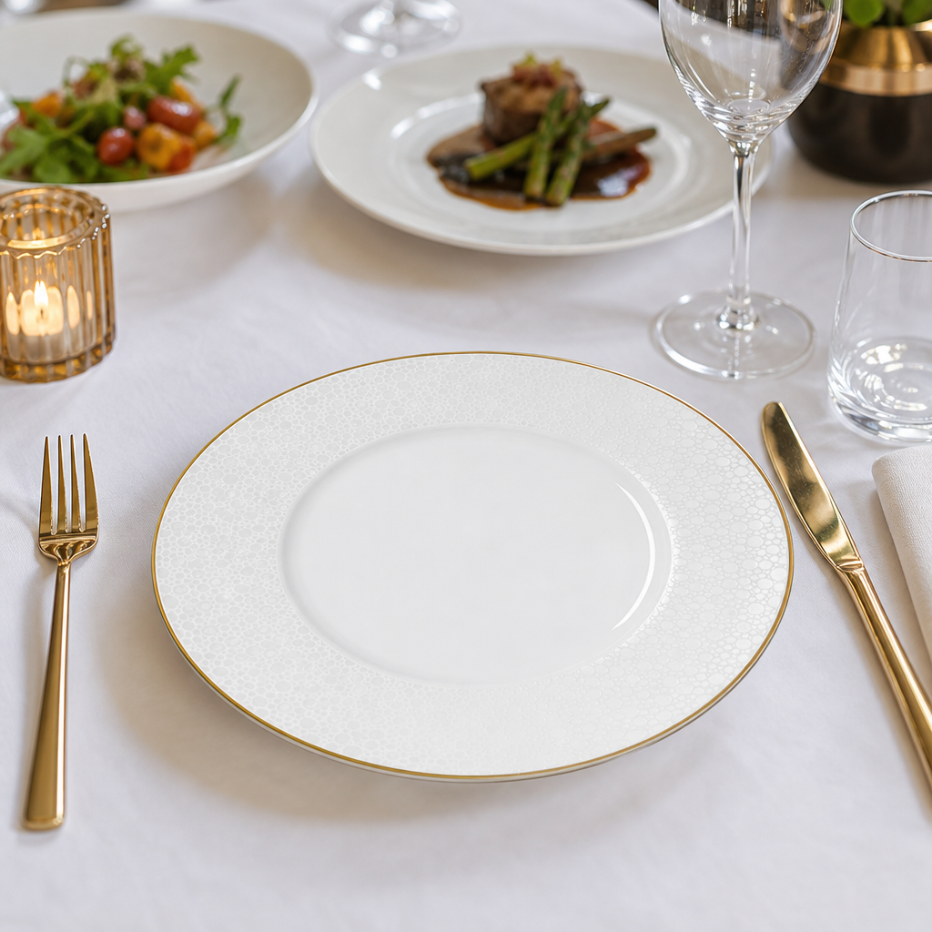 Plates Gold Bone China for Elegant Dining (Pack of 12)