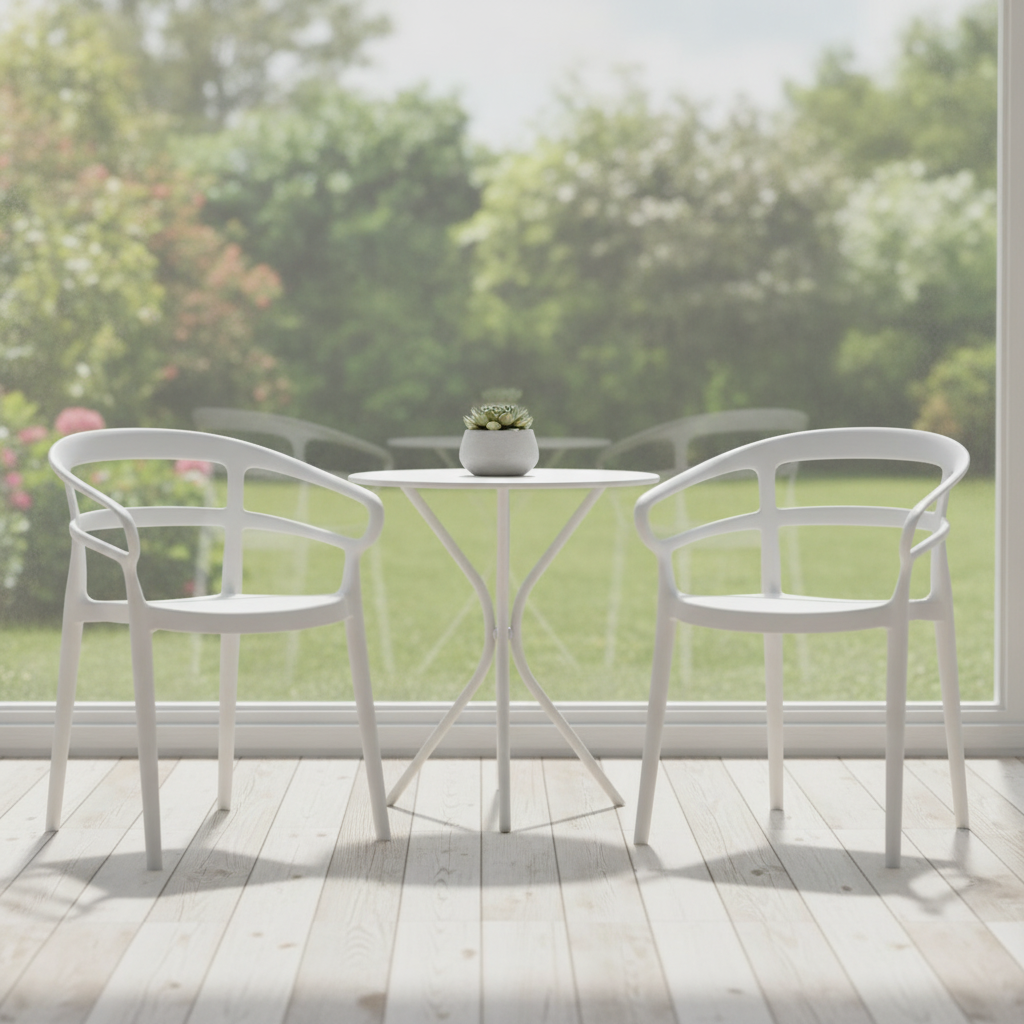 White Polypropylene Café Chairs 760mm for Indoor & Outdoor Use (Pack of 2)