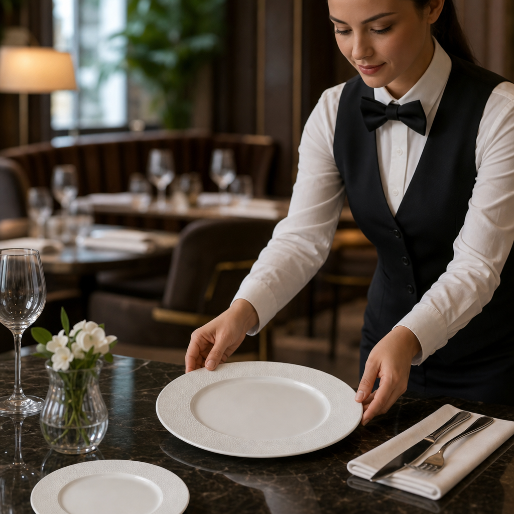 Flat Rim Plates 215mm Bone China for Banqueting & Restaurant Service (Pack of 6)