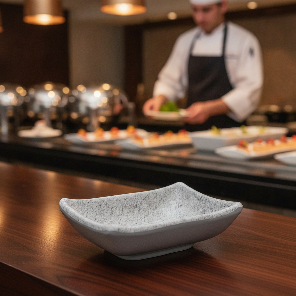 Melamine Grey Dish 30ml for Buffet Service