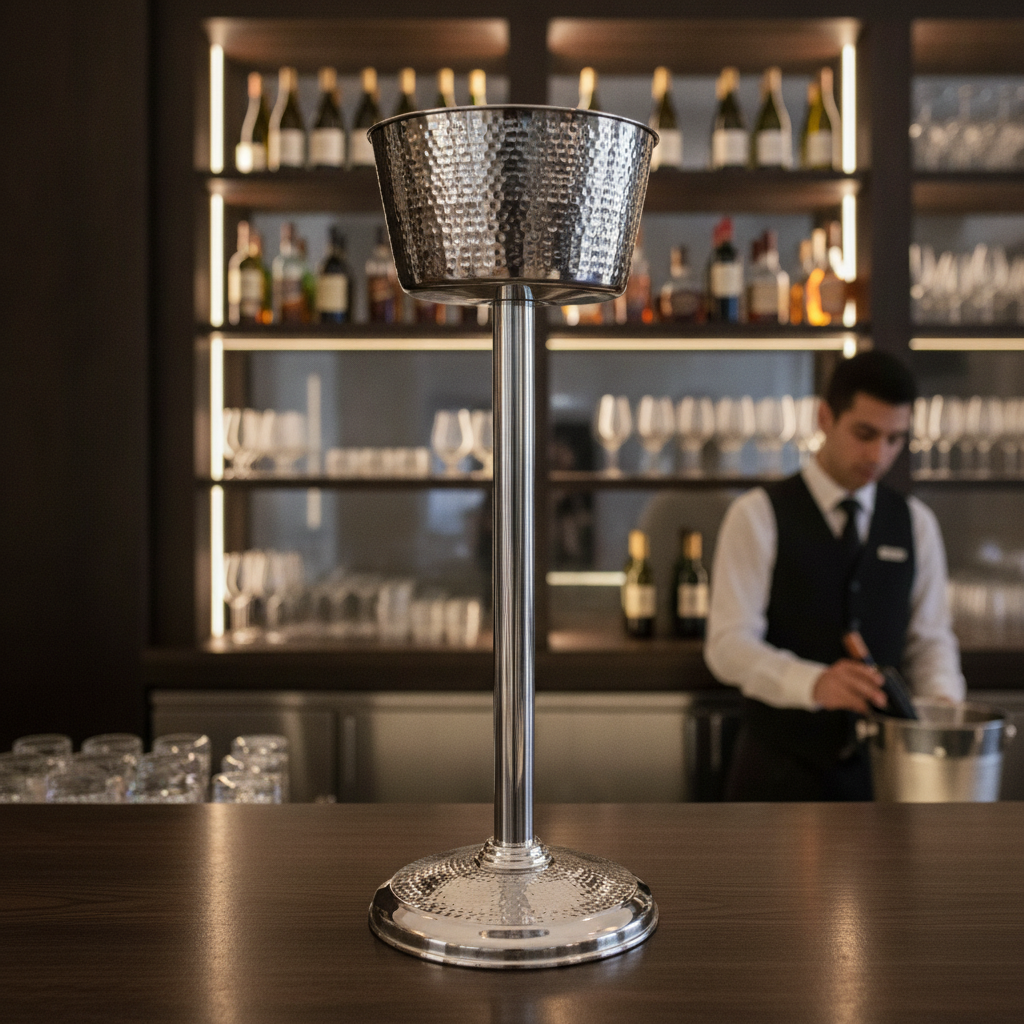 Hammered Stainless Steel Wine Bucket Stand 665mm for Restaurants