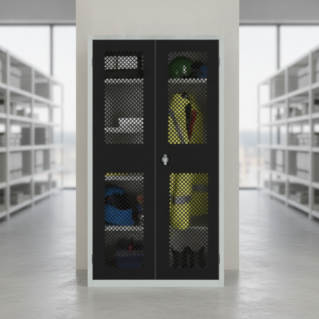 Powder Coated Steel Mesh-Fronted Cupboard for Offices & Retail