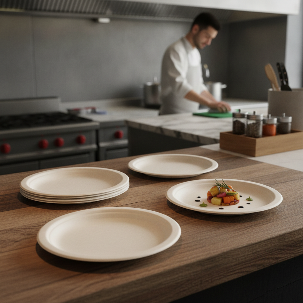 Bagasse Round Plates 260mm for Eco-Friendly Catering (Pack of 50)