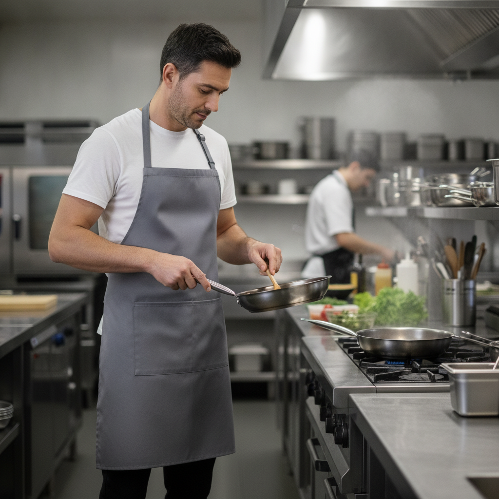 Grey Polycotton Bib Apron for Busy Kitchens