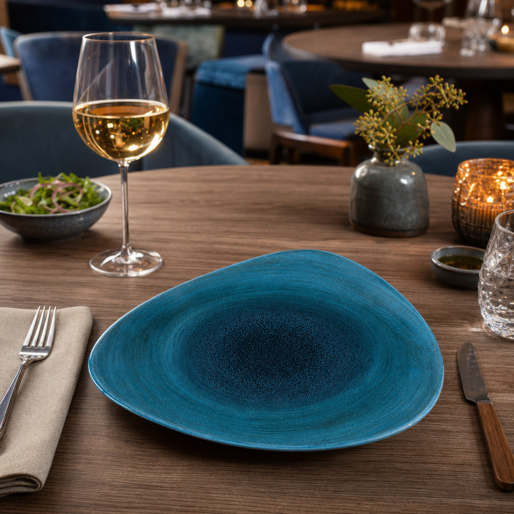 Triangle Plates 265mm Teal Vitrified Porcelain for Restaurants & Cafés (Pack of 12)
