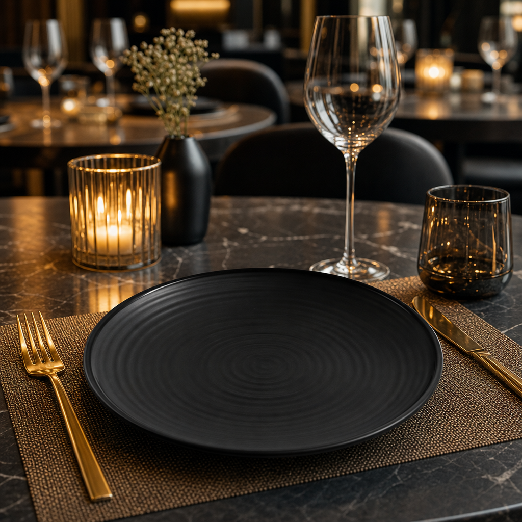 Coupe Plates 205mm Black Vitrified Stoneware for Elegant Dining (Pack of 6)