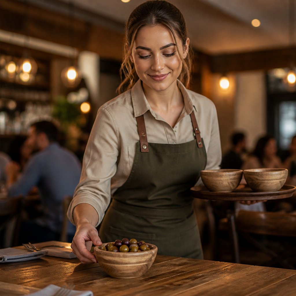 Acacia Wood Round Bowl 100mm for Country Pubs & Cafés