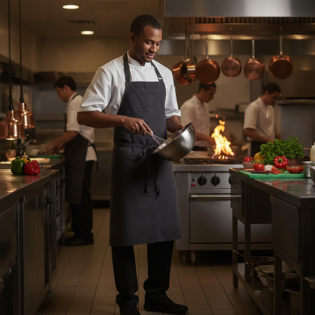 Cotton Steel Grey Wide Bib Apron for Culinary Professionals