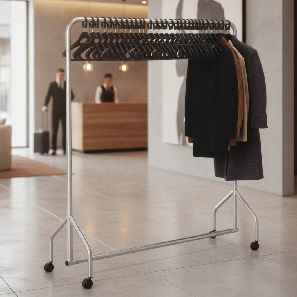 Metal Garment Rail with Castors for Hotels & B&Bs