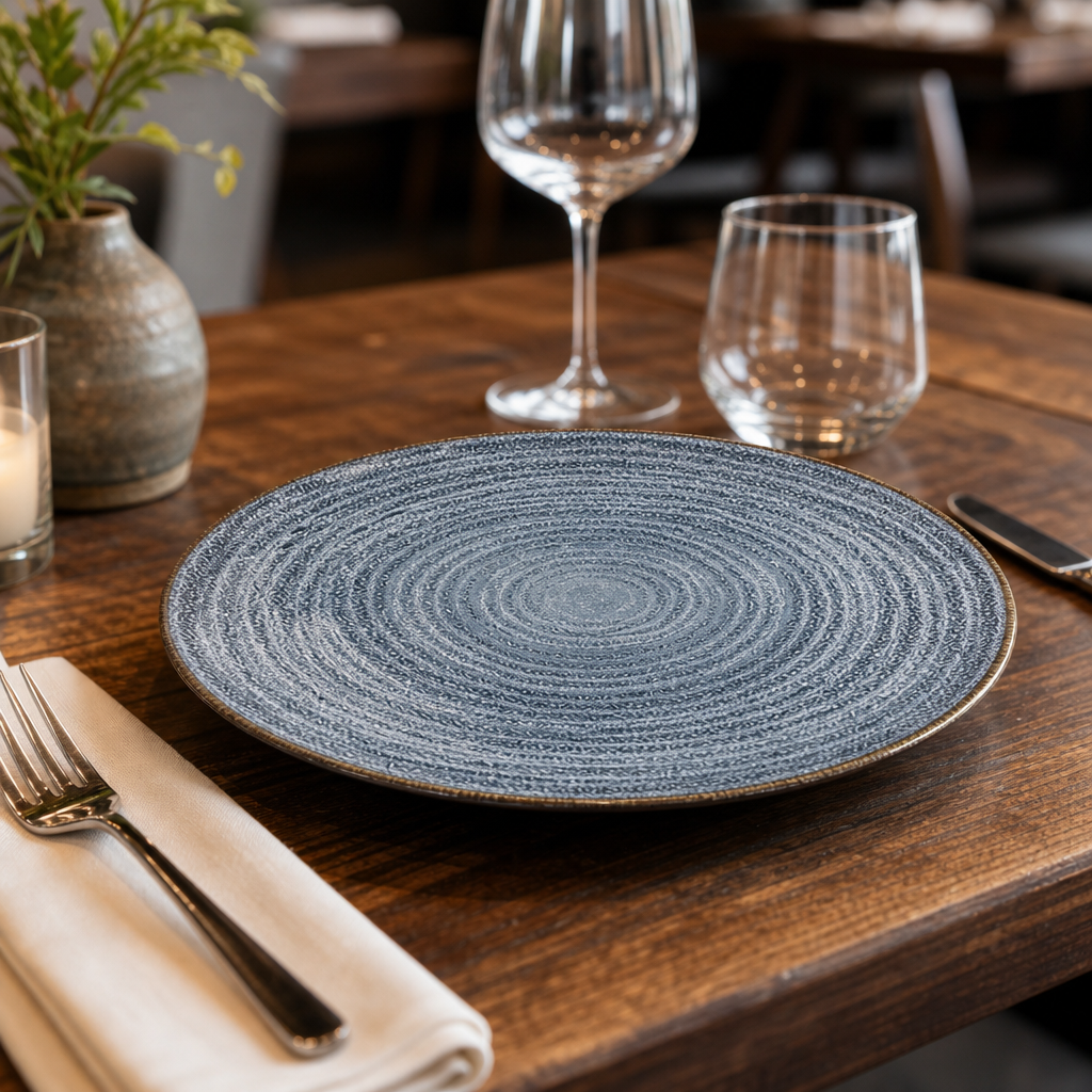 Coupe Plates Blue Slate for Rustic Dining (Pack of 12)