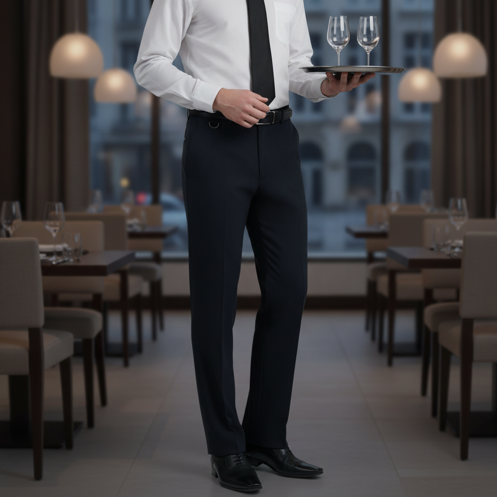 Polyester Black Men's Short Leg Waiting Trousers for Hospitality