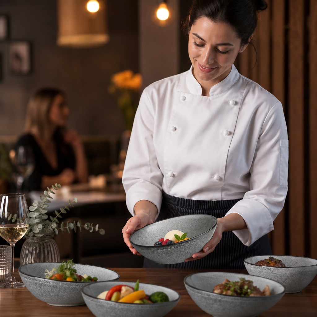 Porcelain Sloping Bowls 175mm for Serving Desserts & Side Dishes