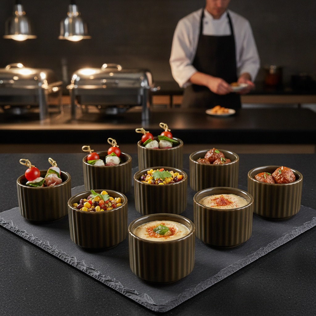 Porcelain Brown Bowls 25ml for Buffet Displays (Pack of 12)